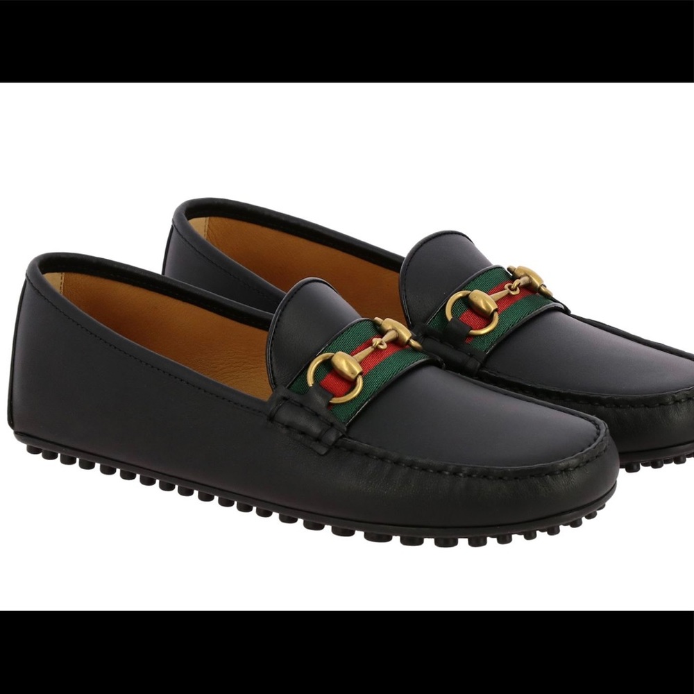 Gucci Kanye driver mocassins in leather with Web buckle and horsebit